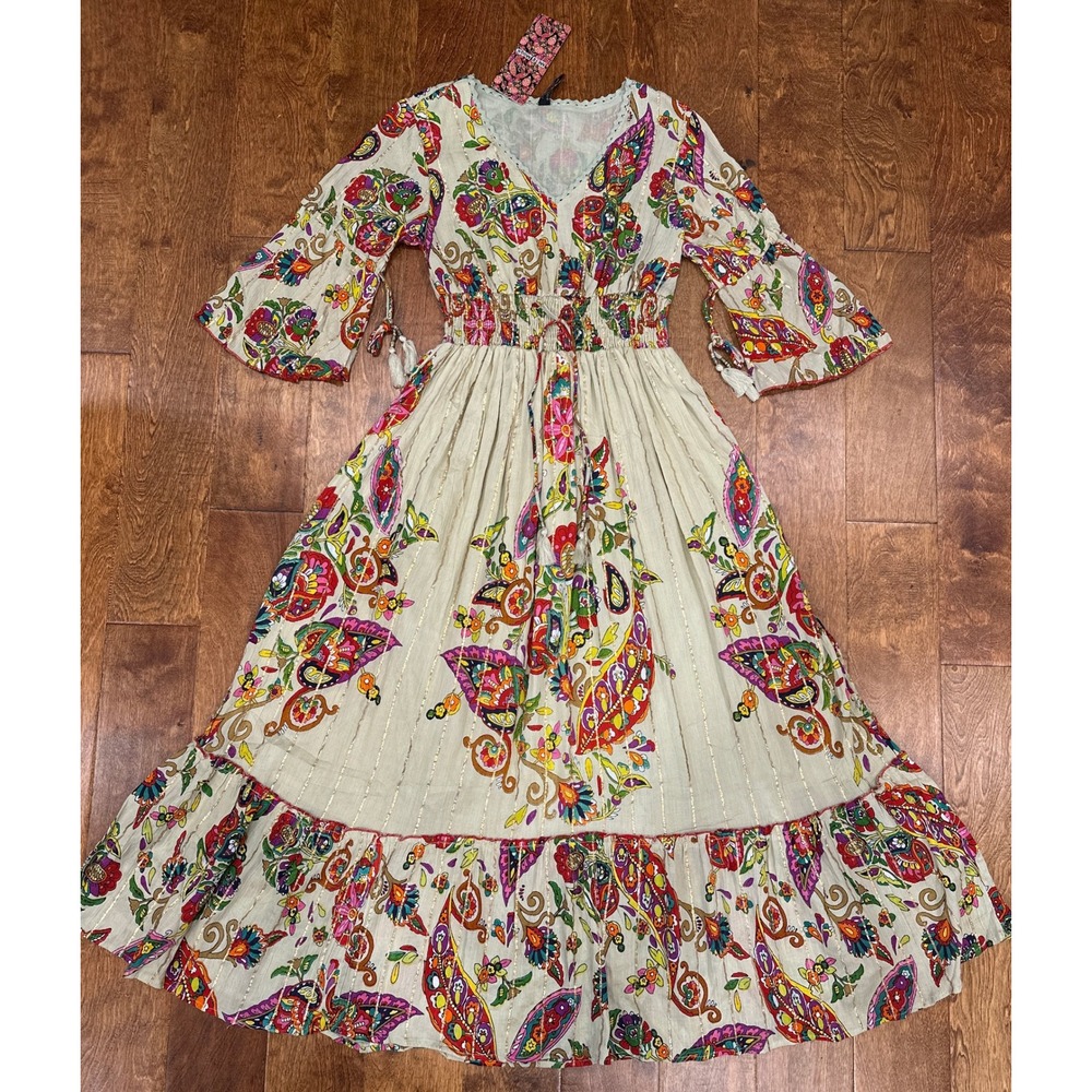 NWT Anthropologie Me 2 Magic Sz S Multicolor Floral Boho Metallic Modern Maxi